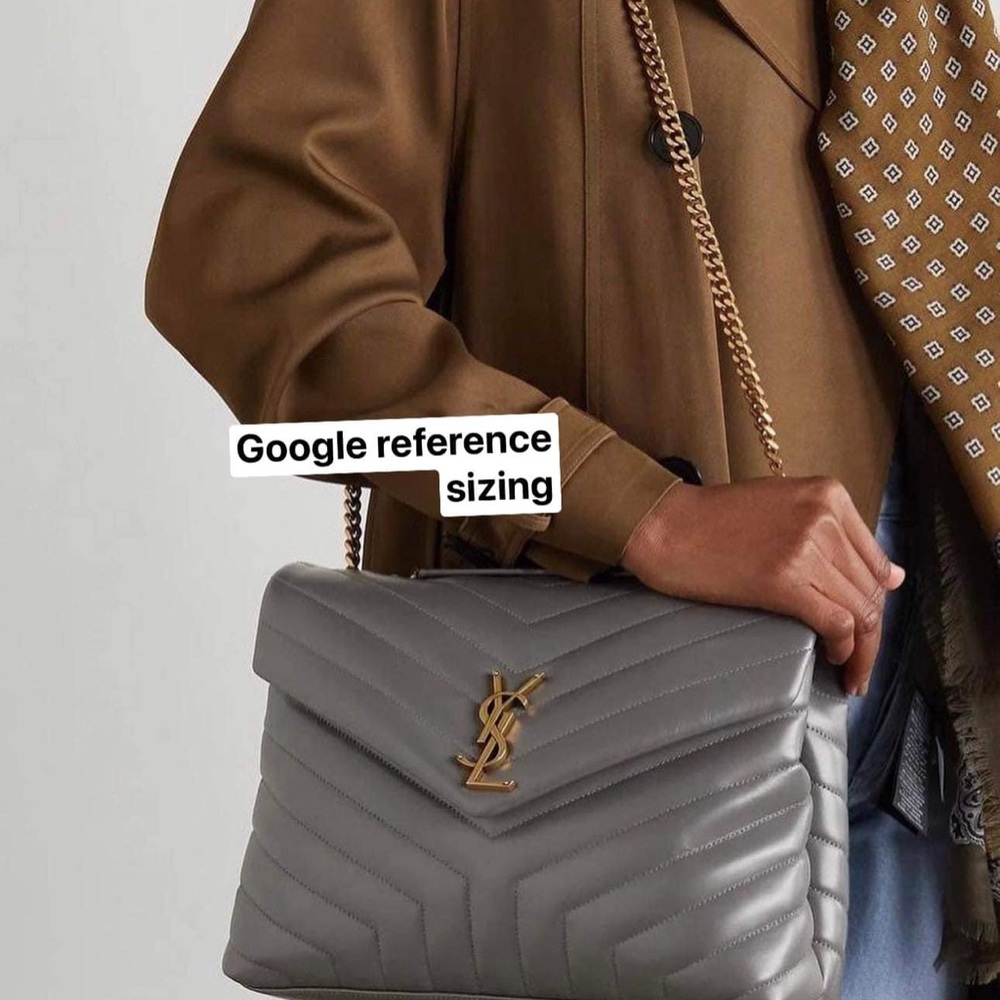 YSL LOULOU MEDIUM CHAIN BAG IN QUILTED "Y" LEATHER Grey PRISTINE Authentic - Picture 3 of 16
